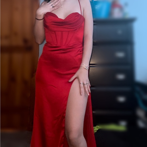 Red Corset Prom Dress - Picture 2 of 5